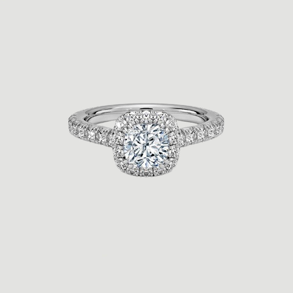 Cushion Cut Moissanite Halo Ring
