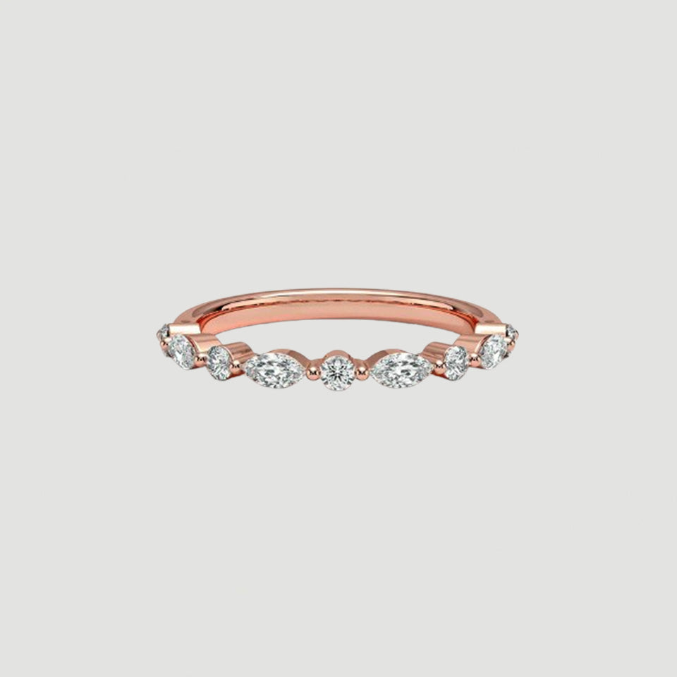 Marquise Round Moissanite Stackable Band Ring