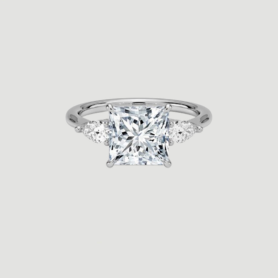 Moissanite Princess Shape Three Stones Ring