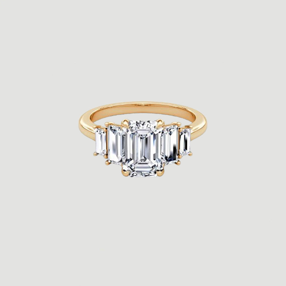 Emerald Shape Moissanite Five Stone Ring