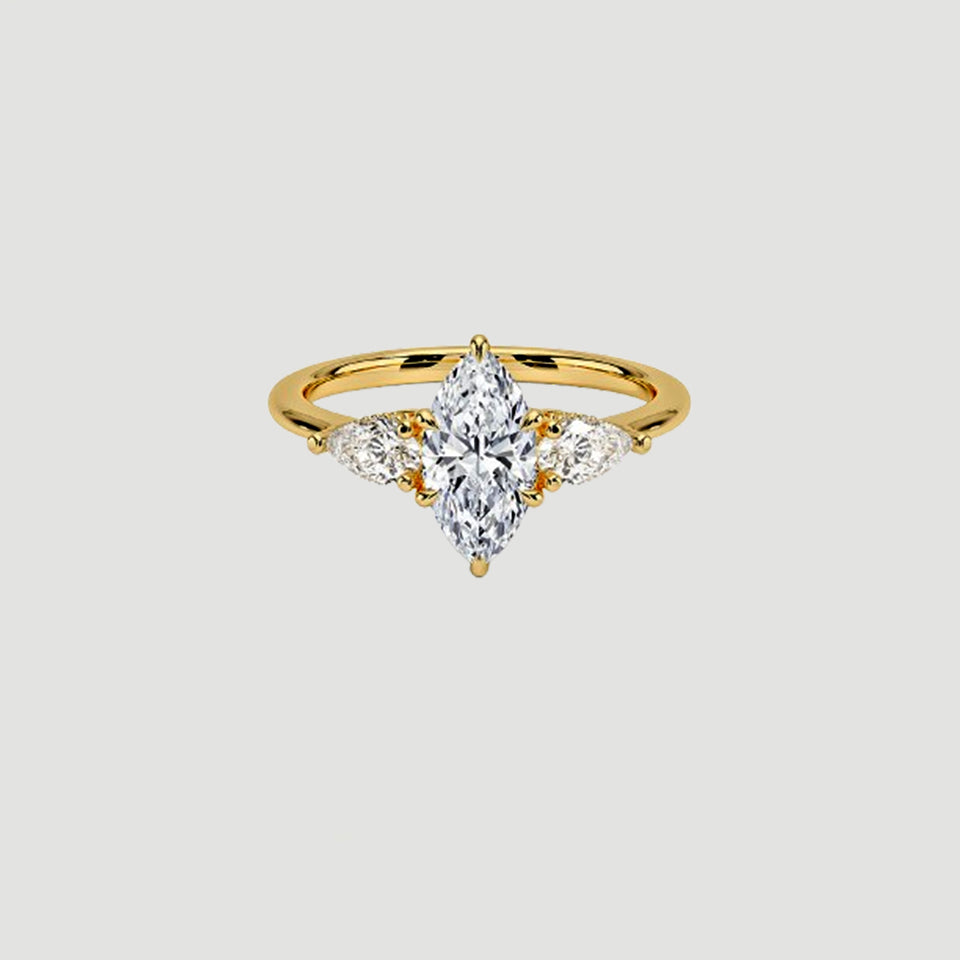 Pear And Marquise Shape Moissanite Three Stone Ring