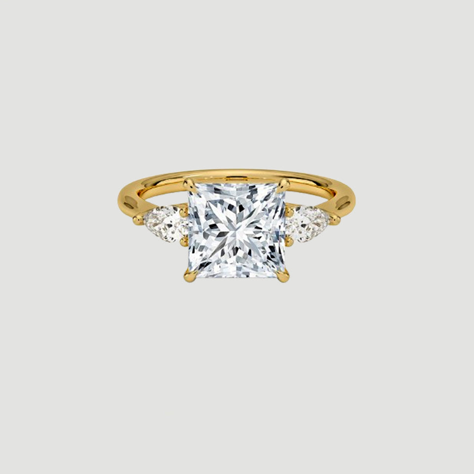 Moissanite Princess Shape Three Stones Ring