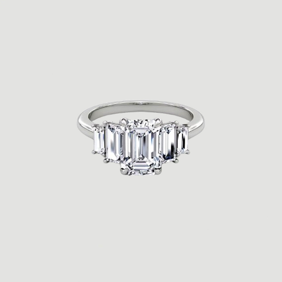 Emerald Shape Moissanite Five Stone Ring