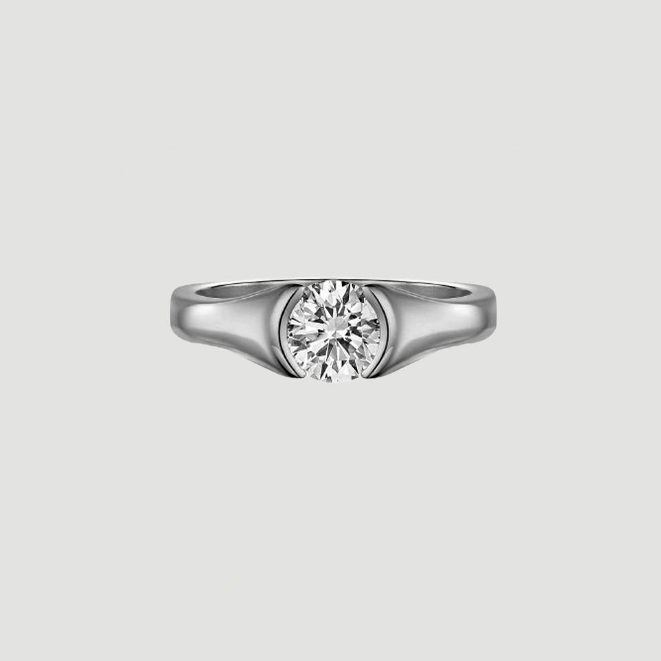 Half Bezel Moissanite Solitaire Ring