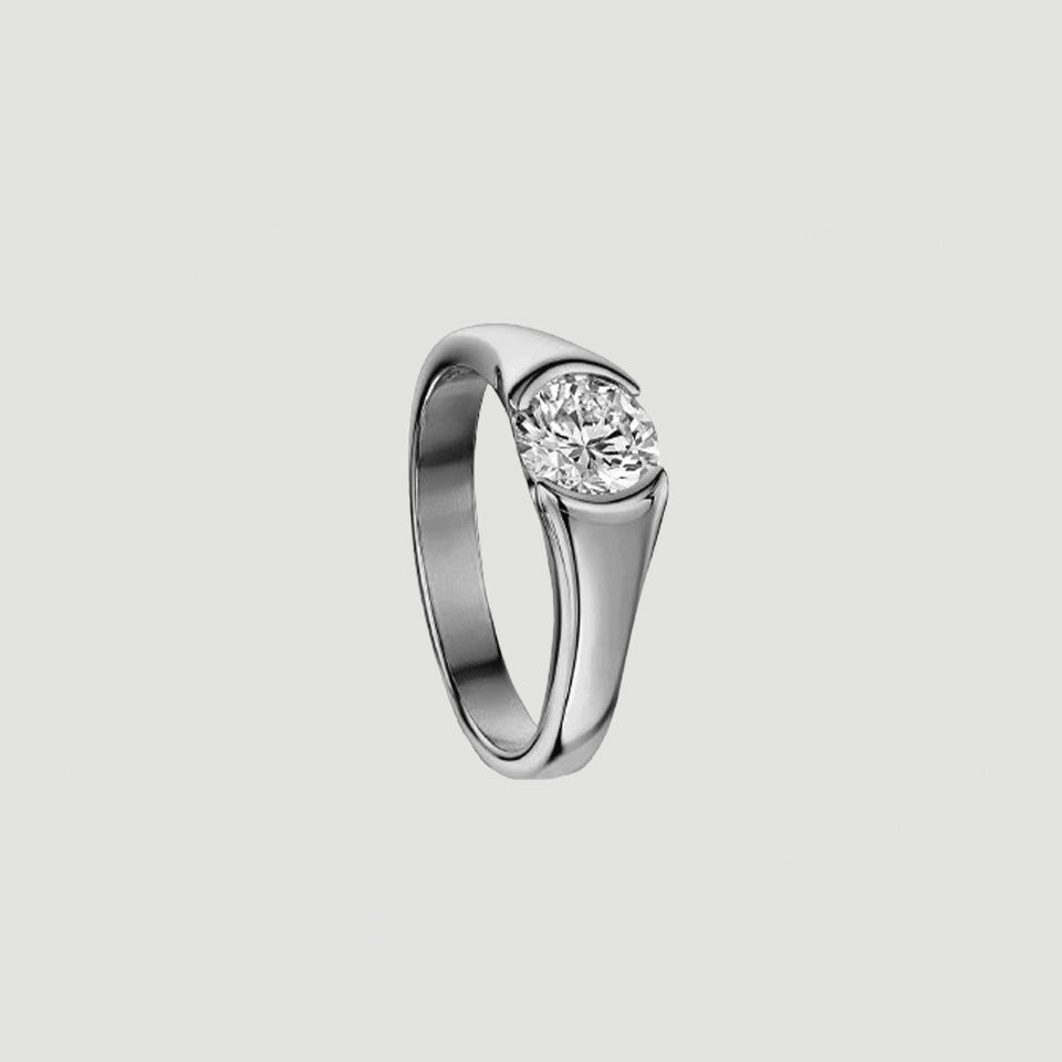 Half Bezel Moissanite Solitaire Ring