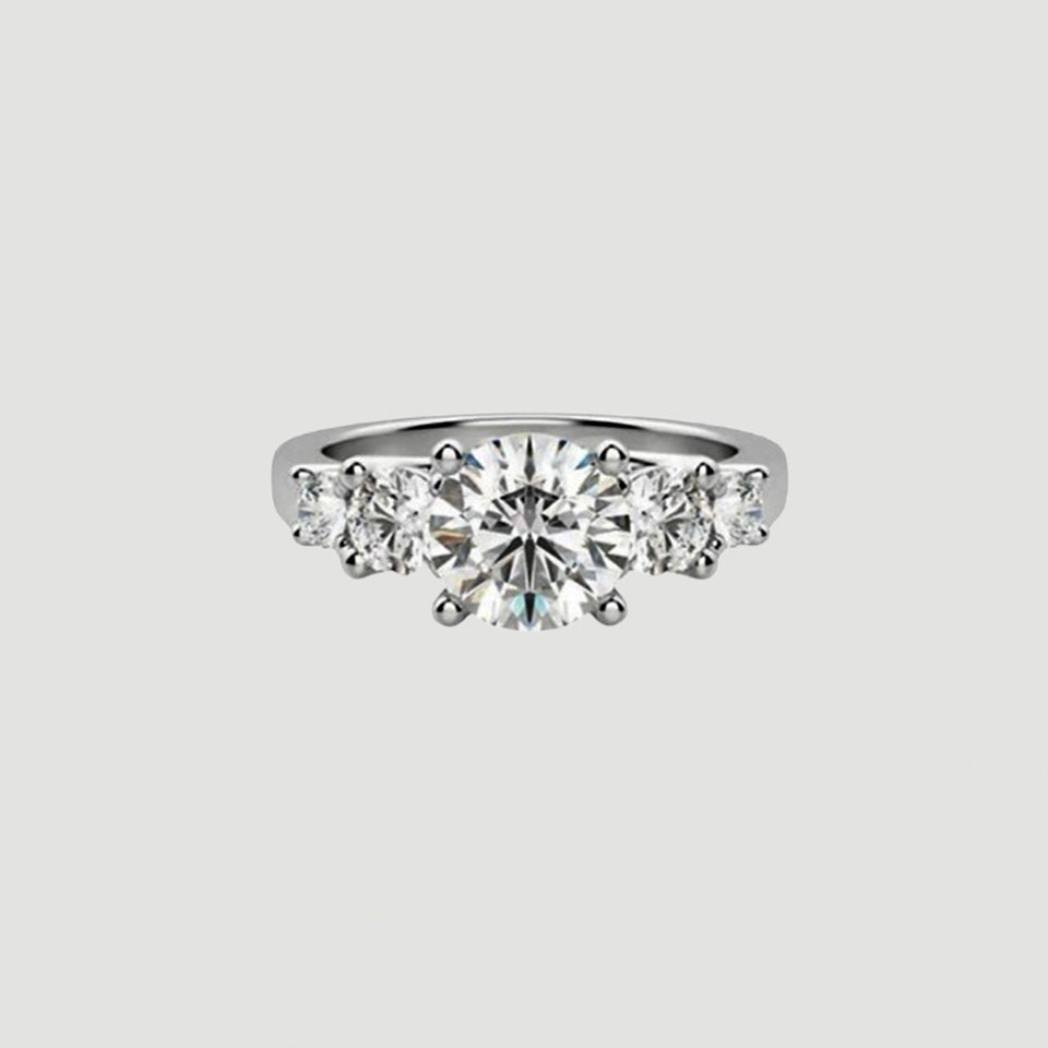 Round Moissanite Five Stone Engagement Ring