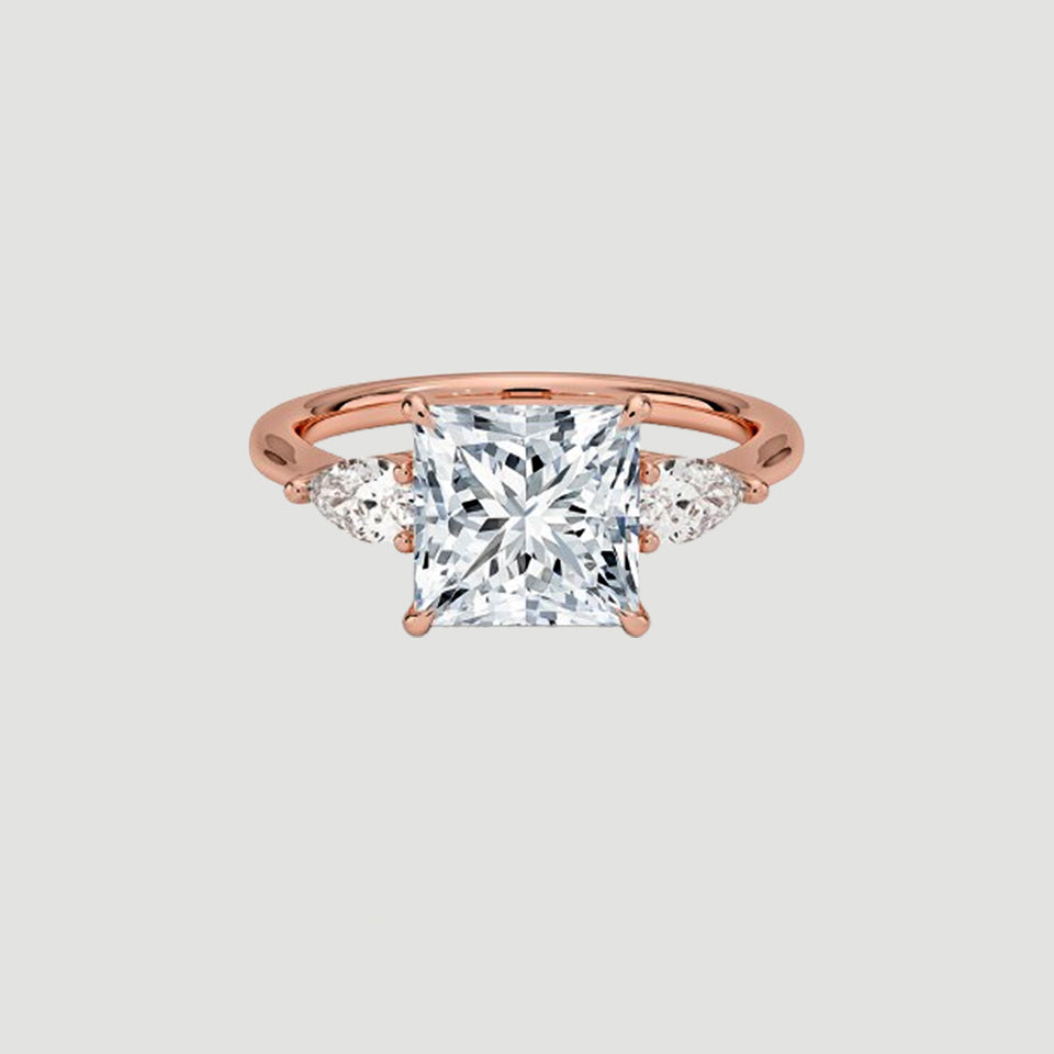 Moissanite Princess Shape Three Stones Ring