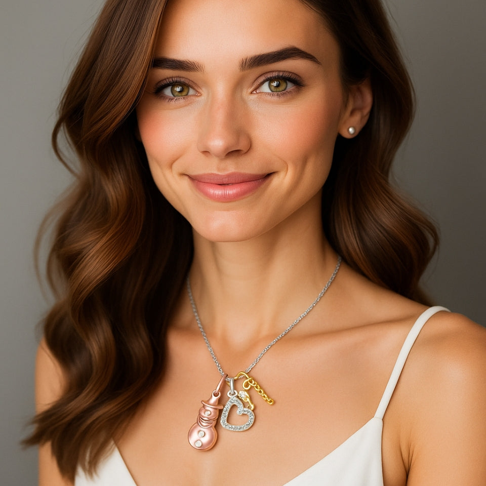 Cross, Snowflake and Heart Lock Charms Pendant Necklace