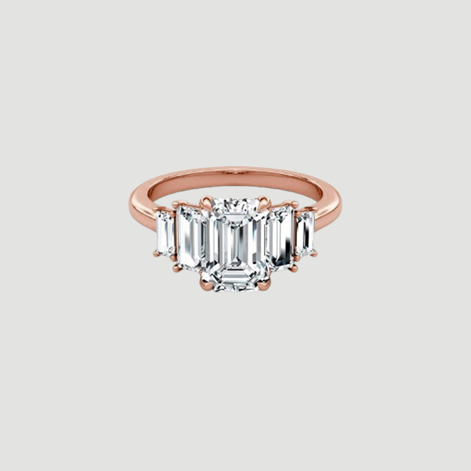Emerald Shape Moissanite Five Stone Ring