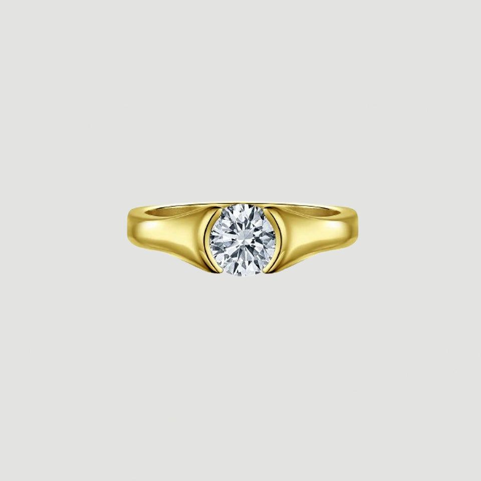Half Bezel Moissanite Solitaire Ring