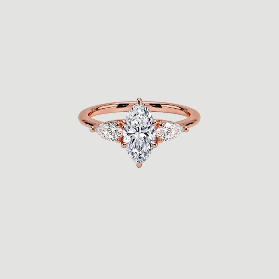 Pear And Marquise Shape Moissanite Three Stone Ring