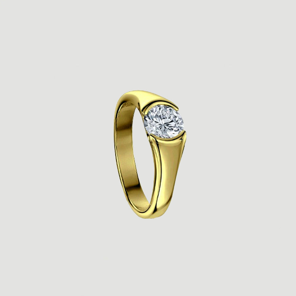 Half Bezel Moissanite Solitaire Ring