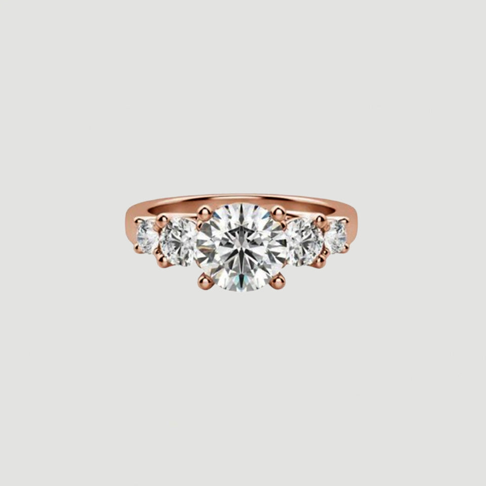 Round Moissanite Five Stone Engagement Ring