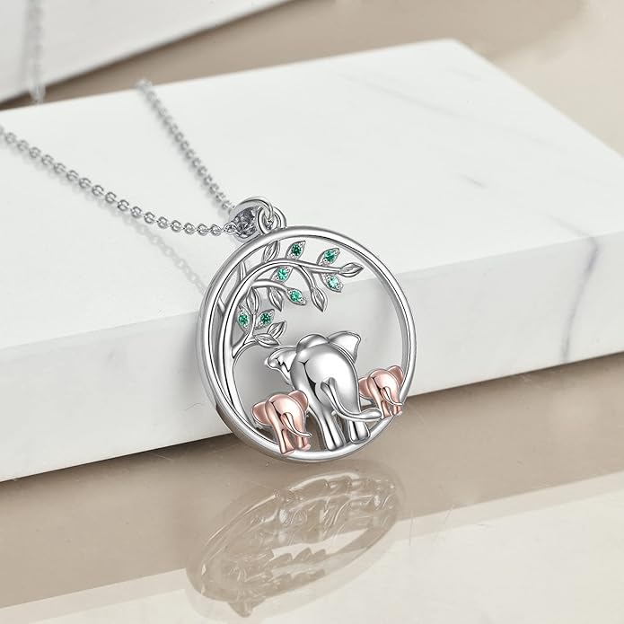 Elephant Family Tree Pendant Necklace