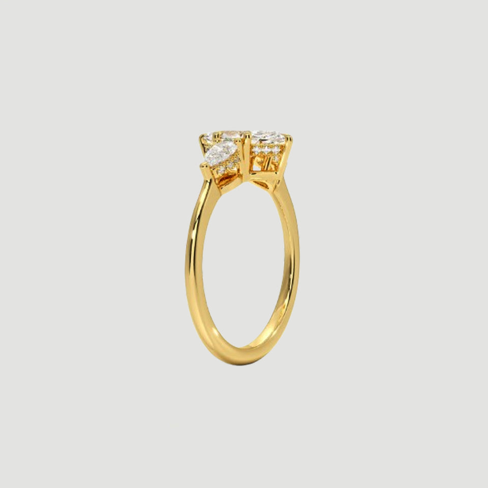 Pear And Marquise Shape Moissanite Three Stone Ring