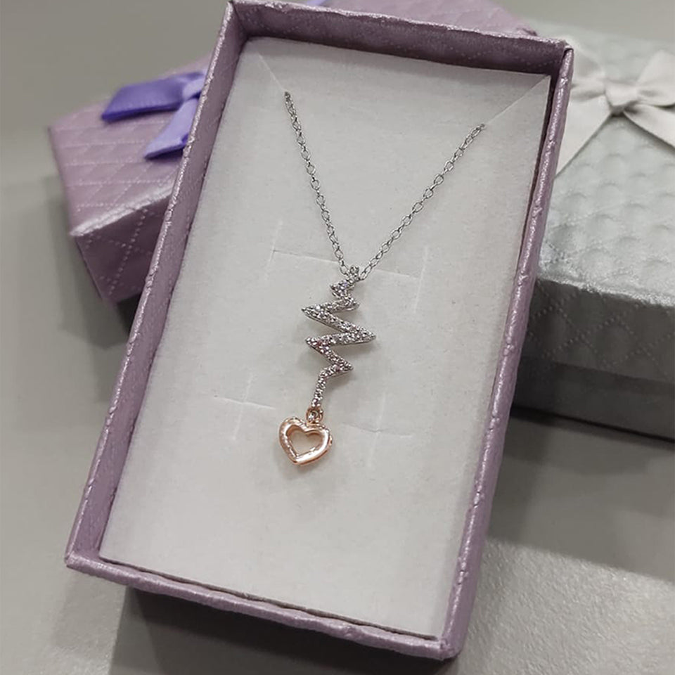 Two Tone Heartbeat Pendant Necklace