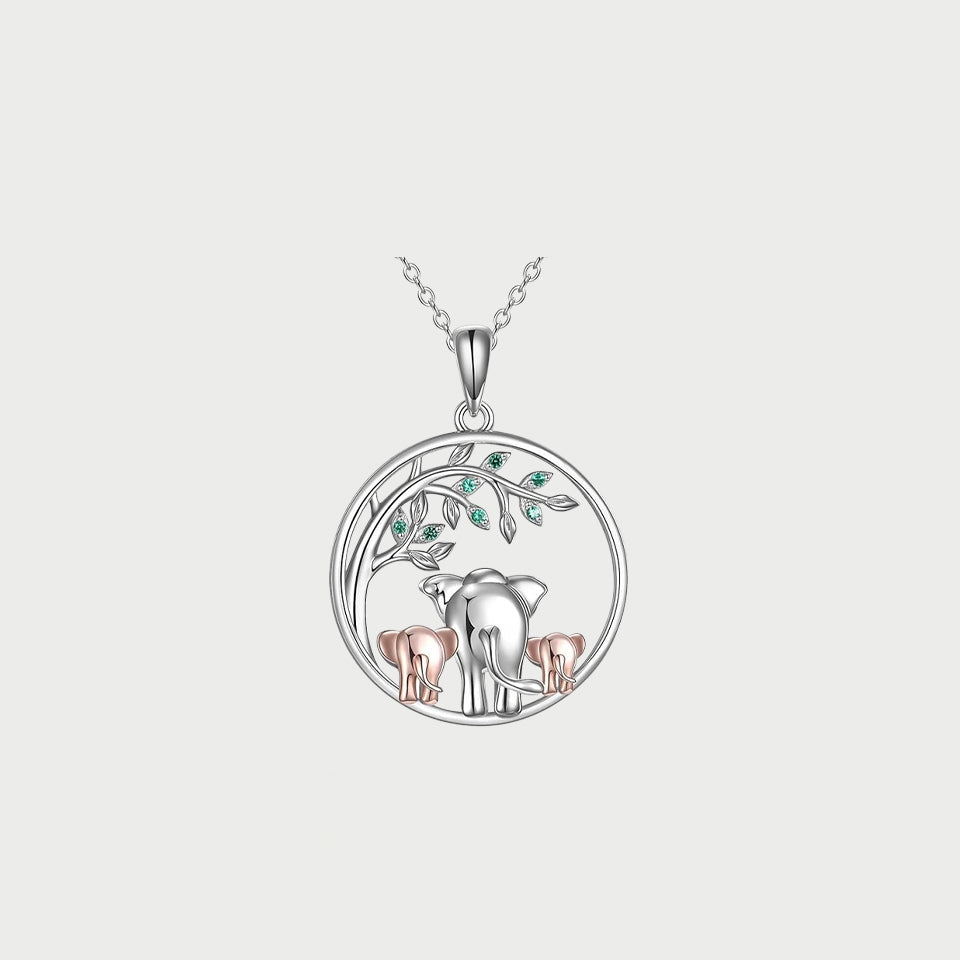 Elephant Family Tree Pendant Necklace