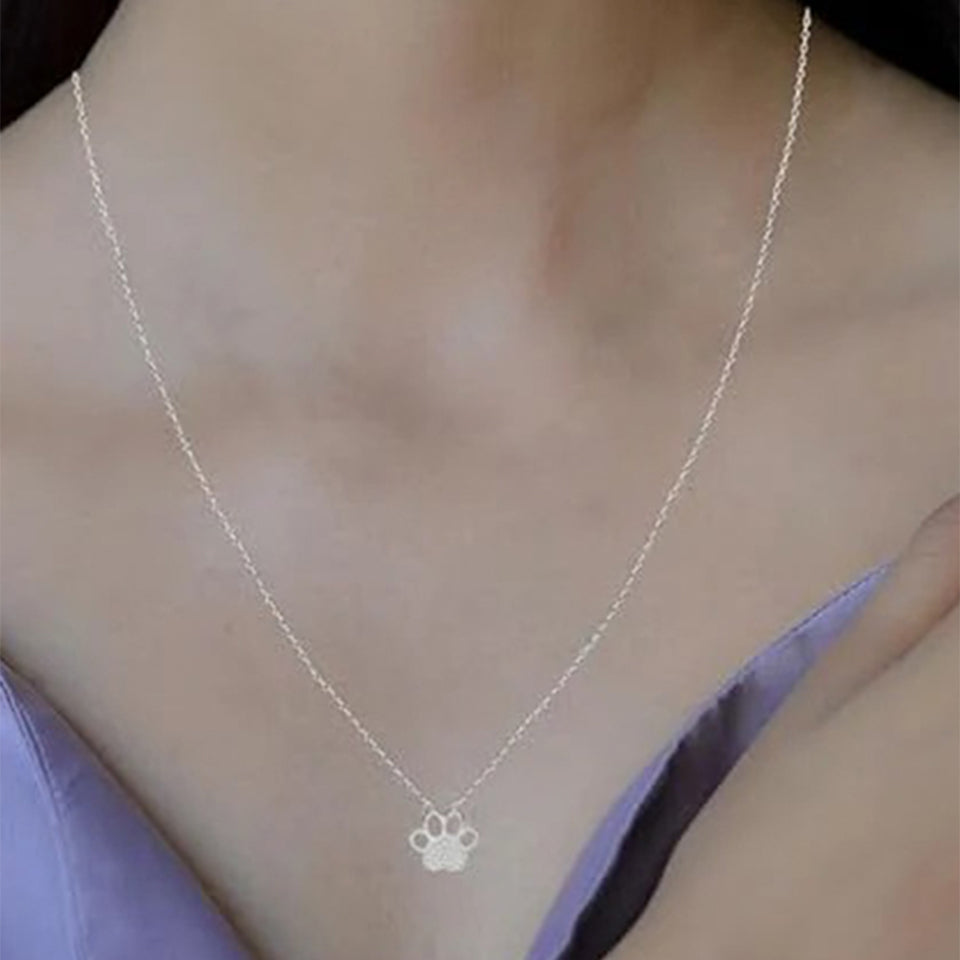 Accent Heart Paw Print Pendant Necklace