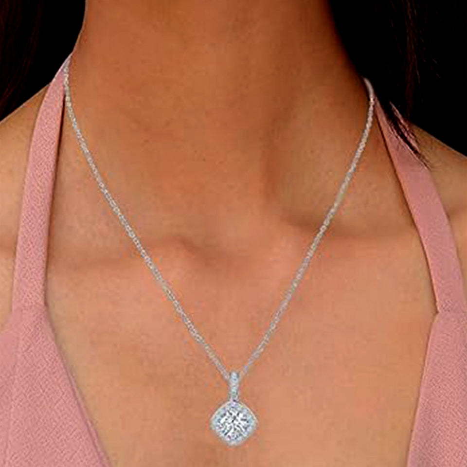 Cushion Halo Pendant Necklace