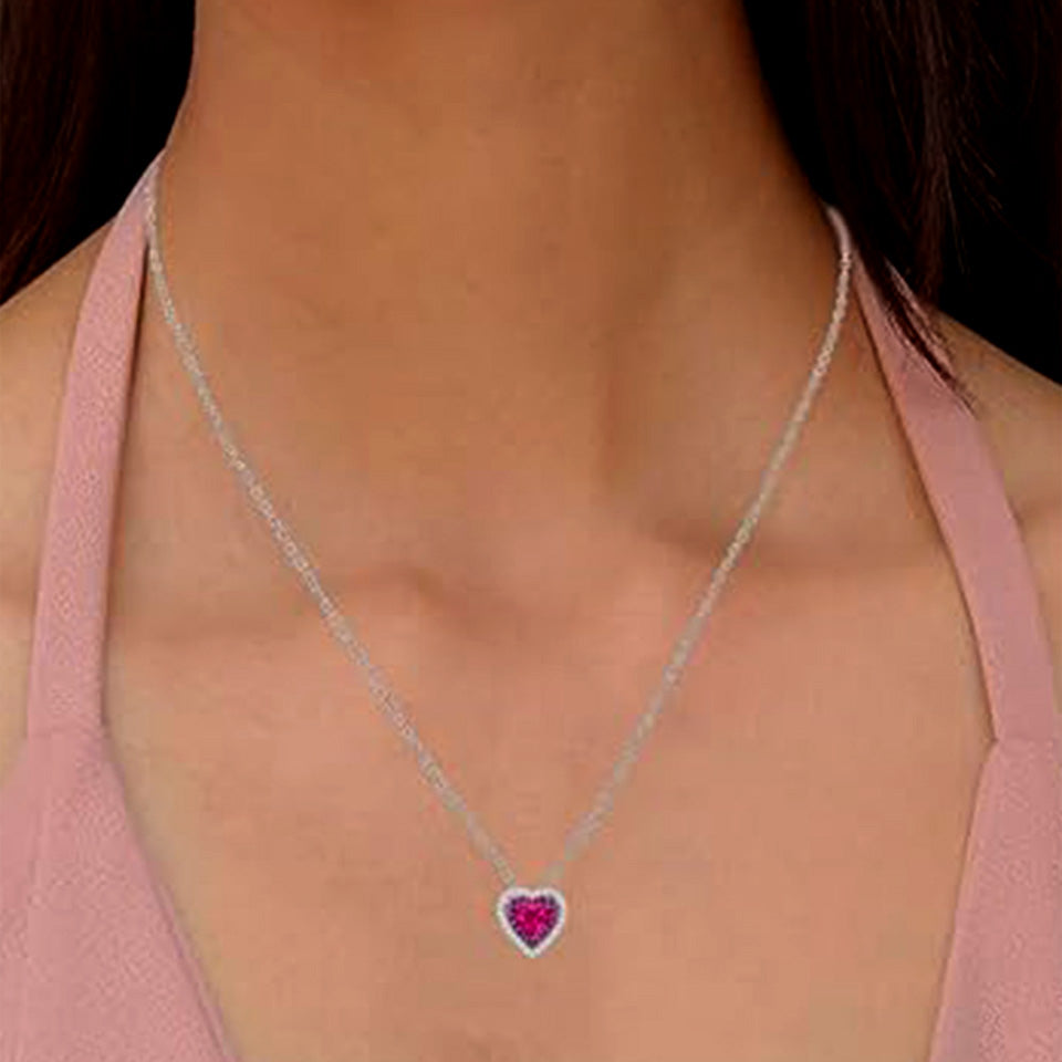 Ruby Double Heart Pendant Necklace