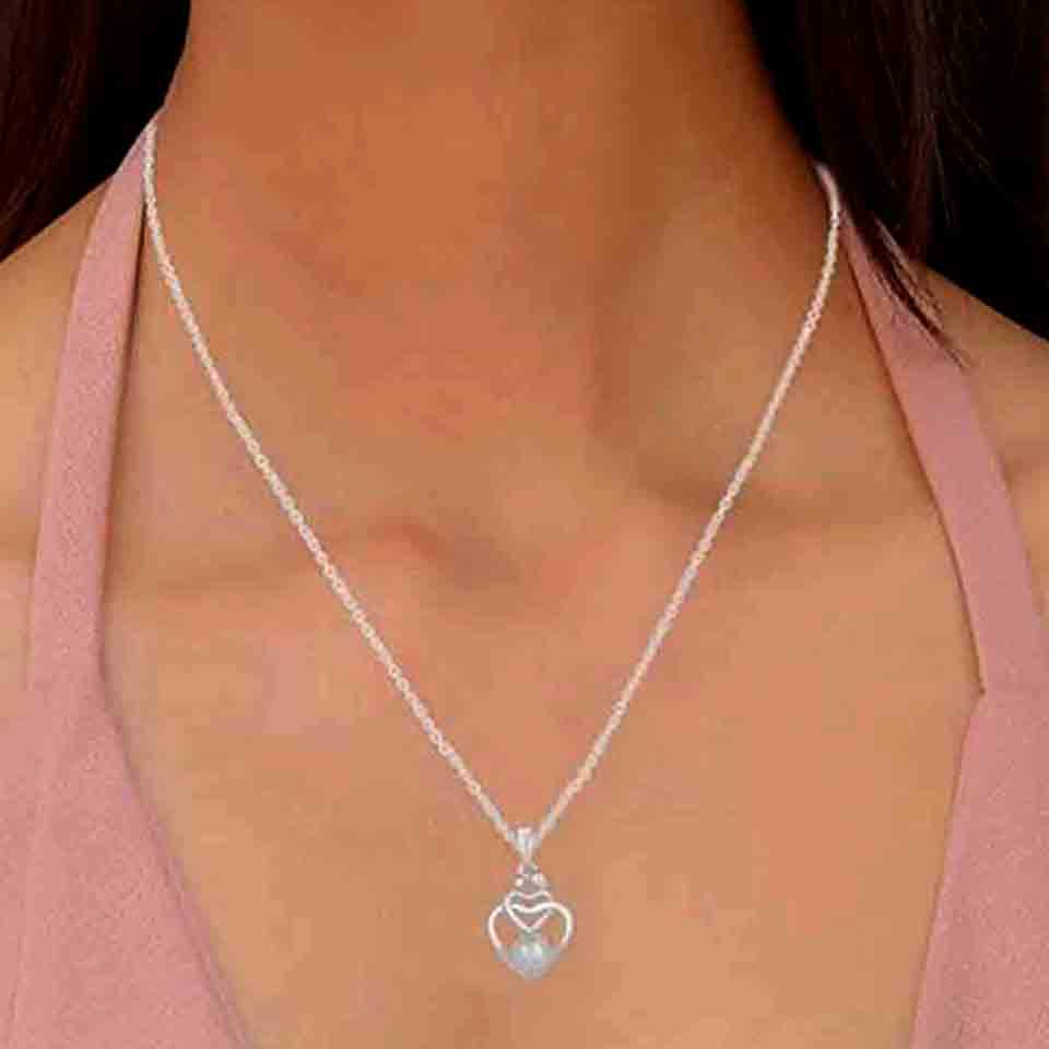 Pearl Child with Mom Double Heart Pendant Necklace