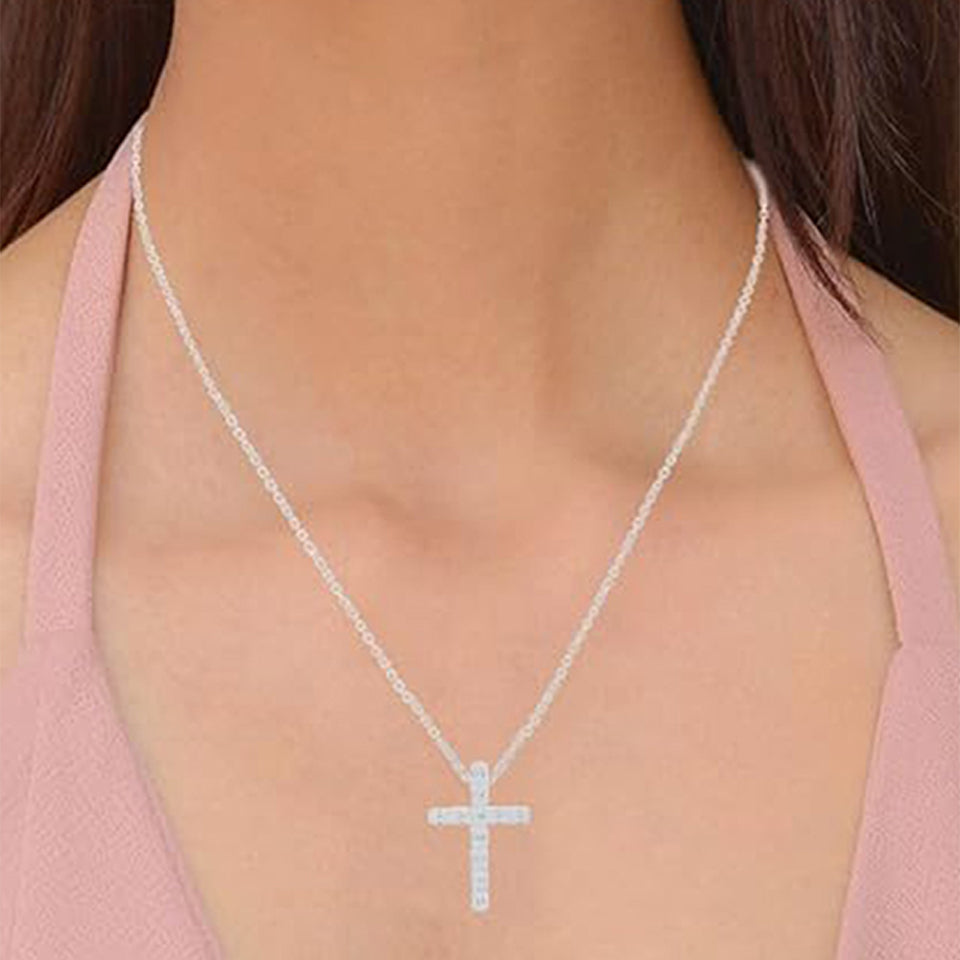 Emerald Cut Cross Pendant Necklace