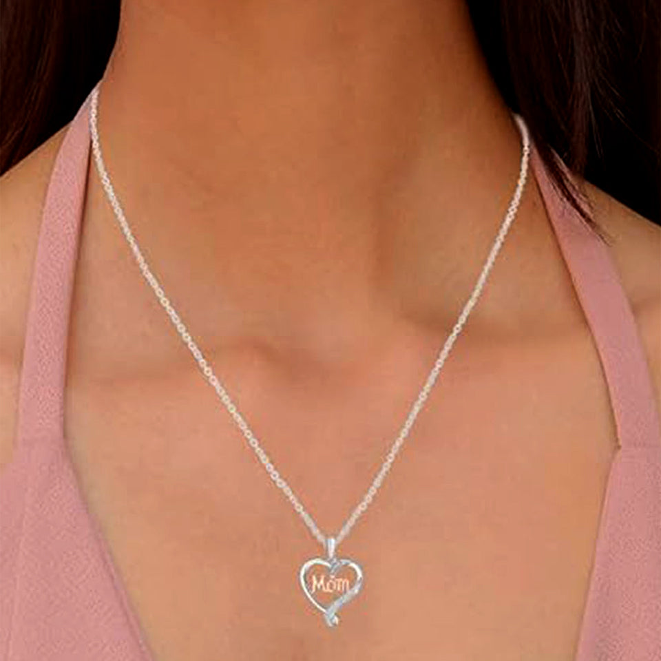 Double Heart Outline Mom Pendant Necklace