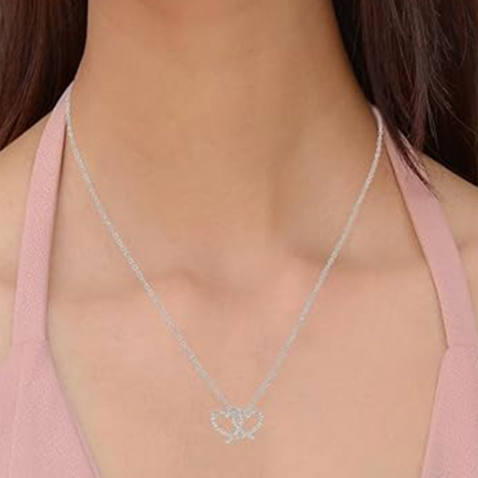 Round Cut Interlocking Double Heart Pendant Necklace