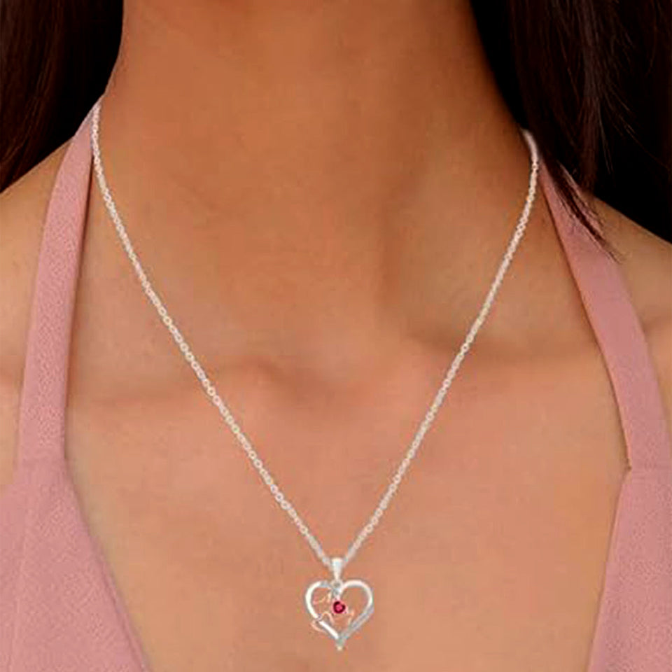 Ruby Double Heart Mom Pendant Necklace