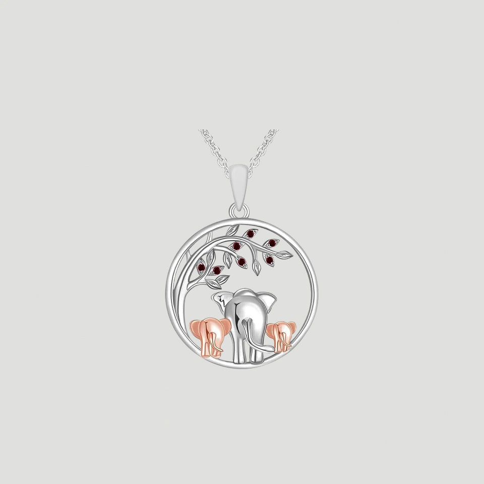 Elephant Family Tree Pendant Necklace