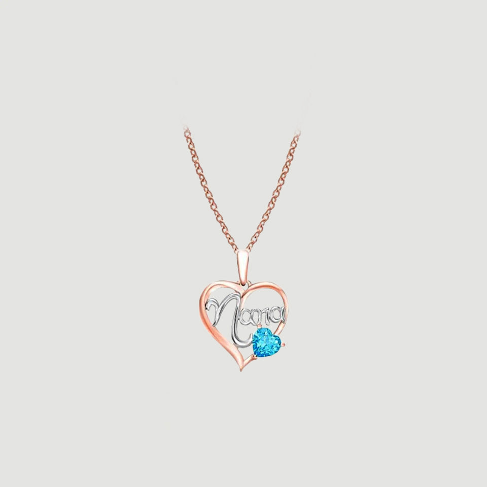 Blue Topaz Nana Love Heart Pendant Necklace