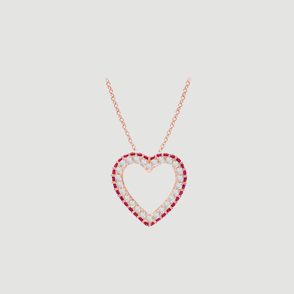 Pink Ruby Birthstone Heart Pendant Necklace