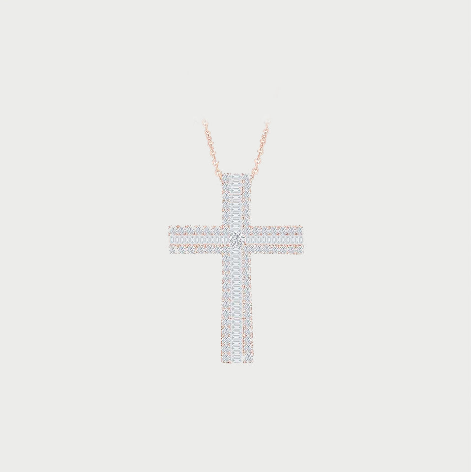 Baguette Moissanite Cross Pendant Necklace