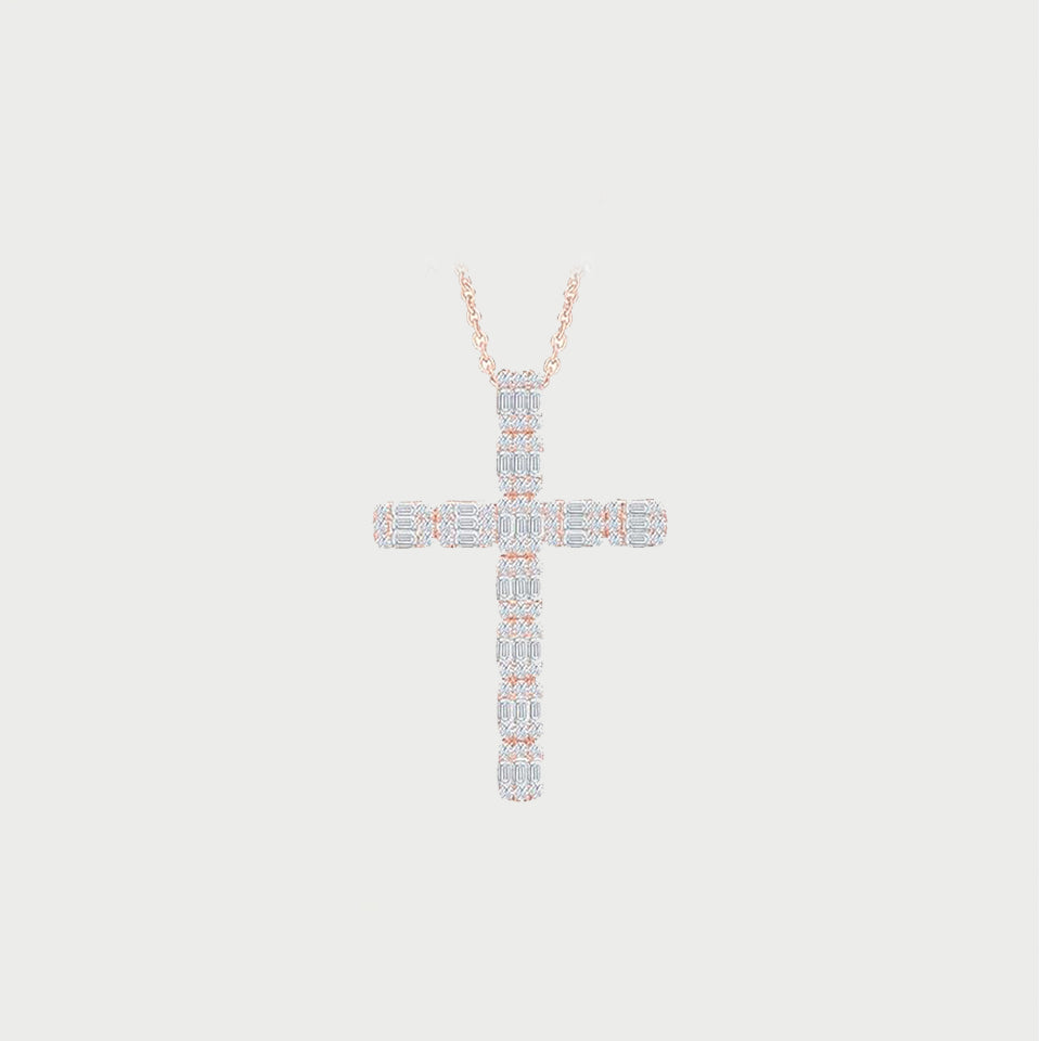 Emerald Cut Cross Pendant Necklace
