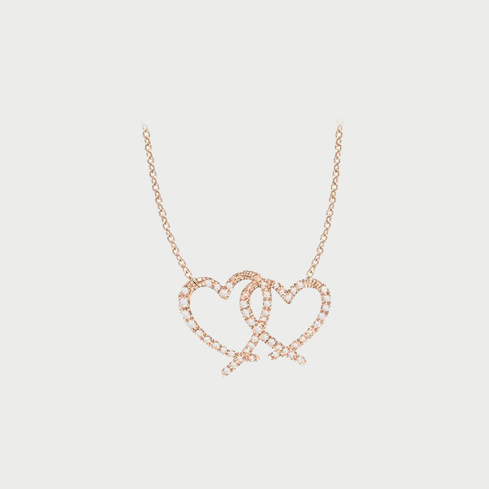 Round Cut Interlocking Double Heart Pendant Necklace
