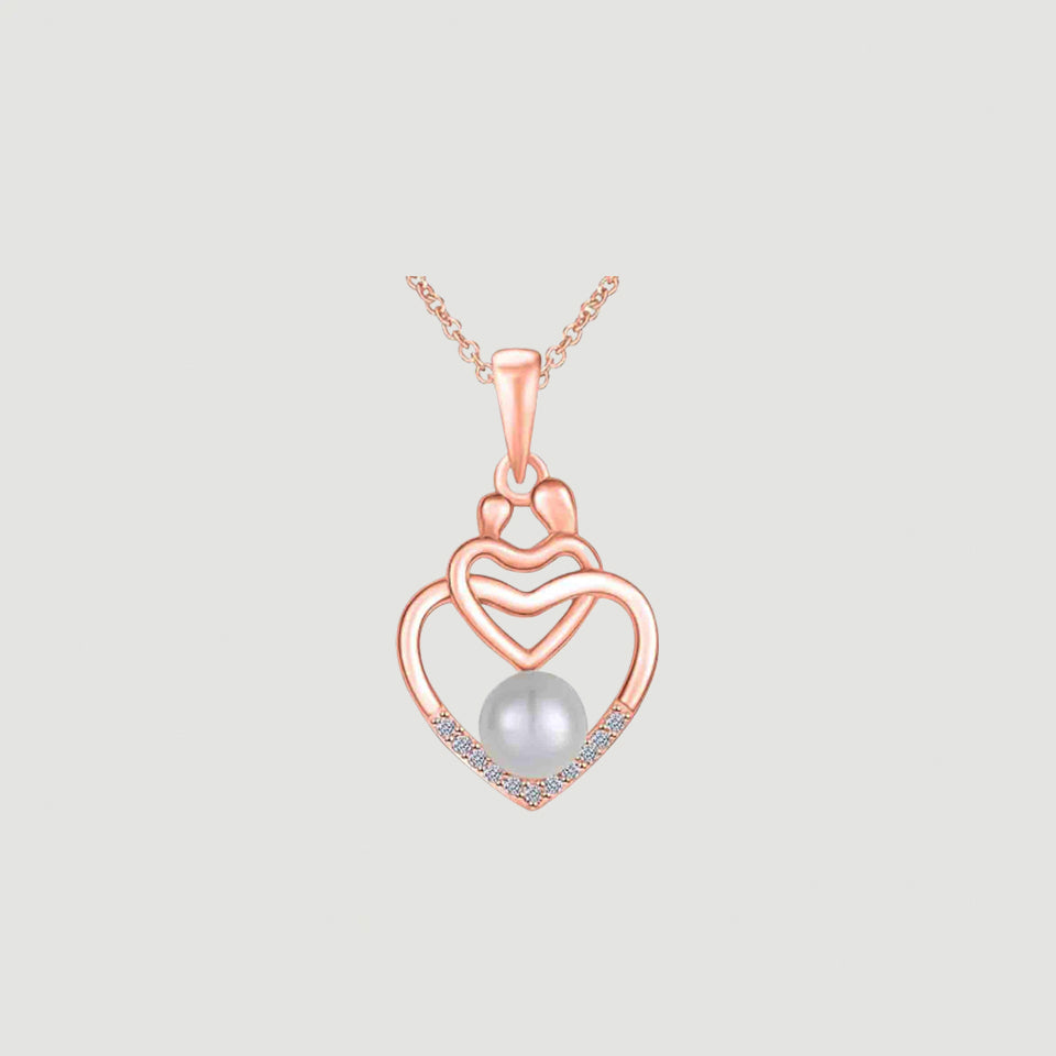 Pearl Child with Mom Double Heart Pendant Necklace