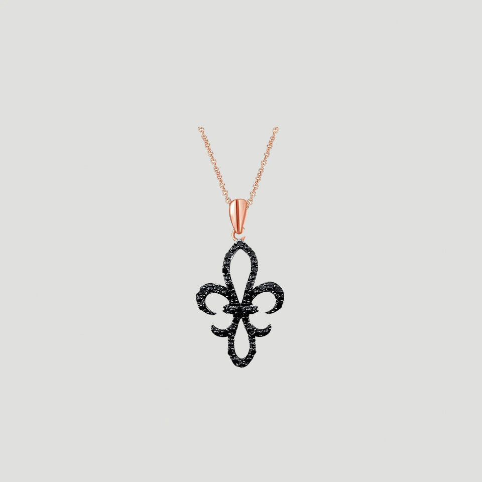 Black Moissanite Fleur-de-Lis Pendant Necklace