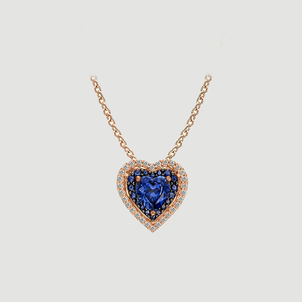 Blue Sapphire Double Heart Pendant Necklace