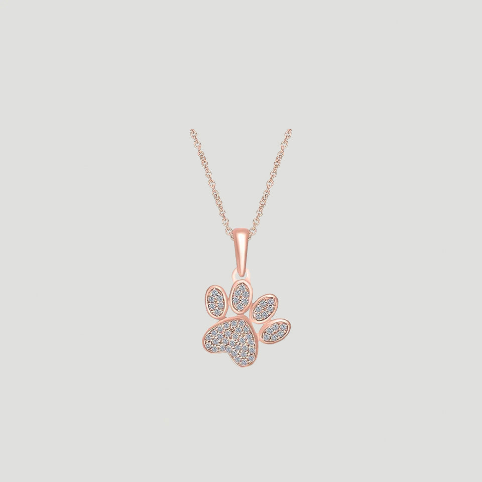 Moissanite Tilted Paw Print Pendant Necklace