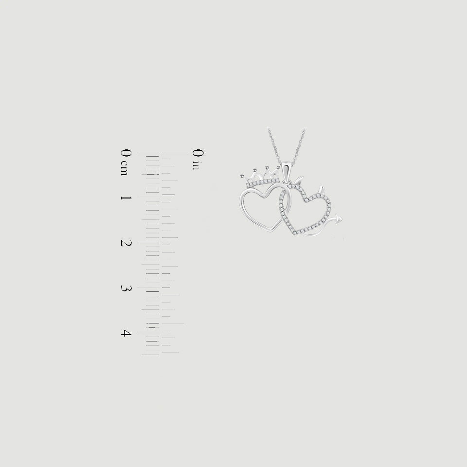 Crown Devil Double Heart Pendant Necklace