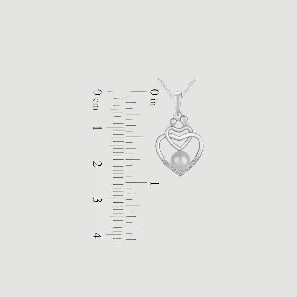 Pearl Child with Mom Double Heart Pendant Necklace