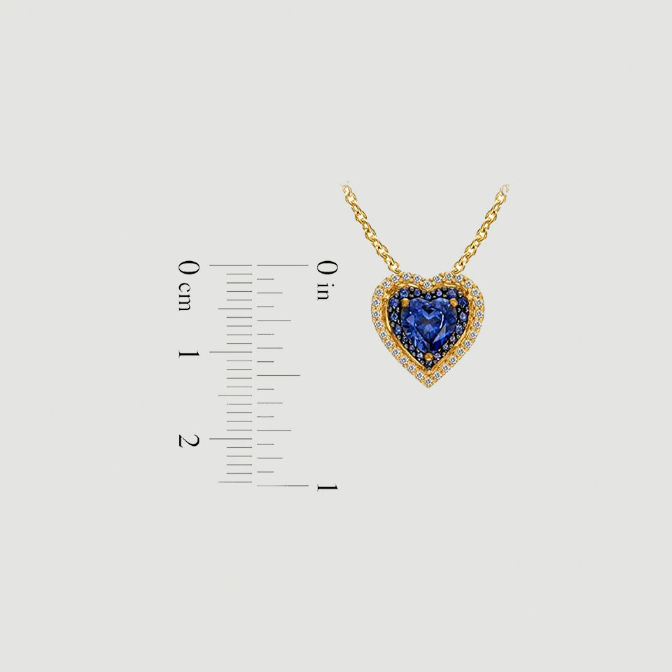 Blue Sapphire Double Heart Pendant Necklace
