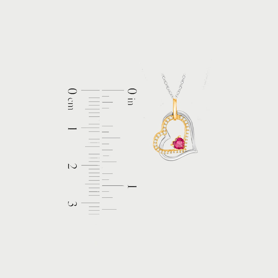 Ruby Tilted Double Heart Pendant Necklace