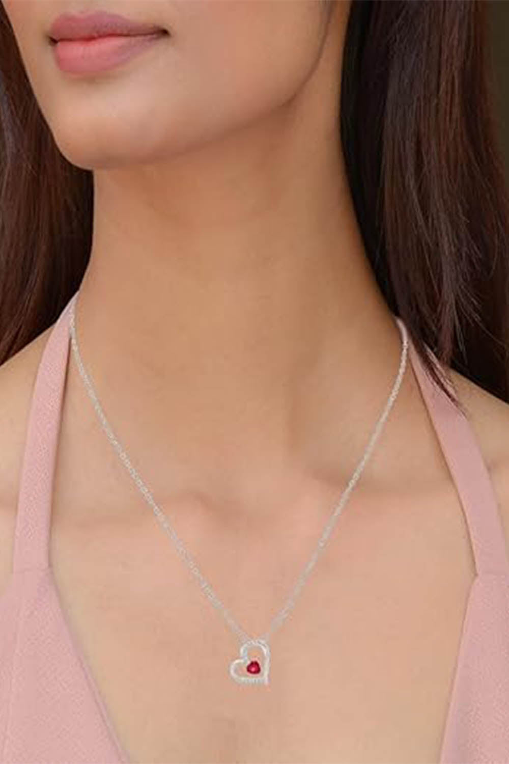 Pink Ruby Heart Pendant Necklace