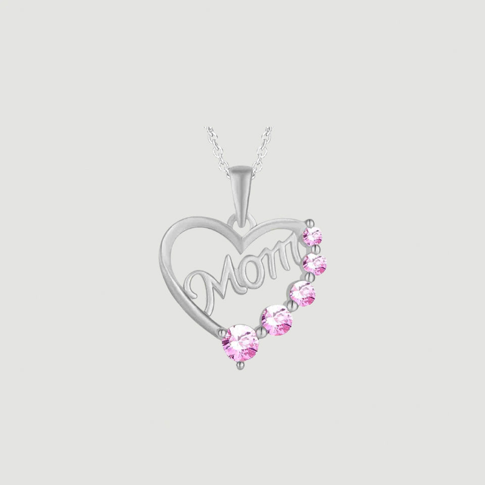 Five Stone Mom Heart Pendant Necklace