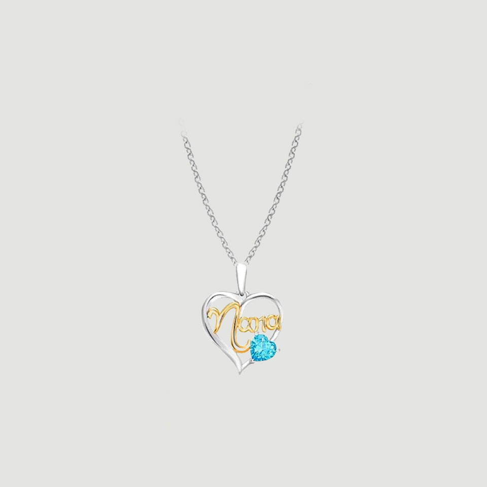 Blue Topaz Nana Love Heart Pendant Necklace