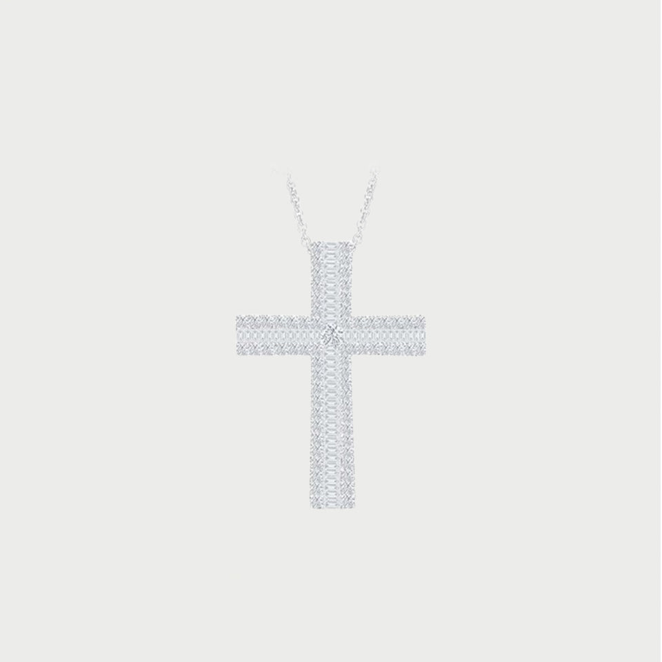 Baguette Moissanite Cross Pendant Necklace
