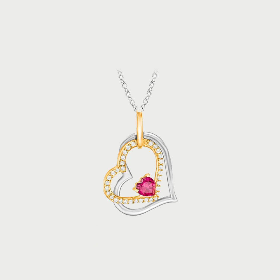 Ruby Tilted Double Heart Pendant Necklace