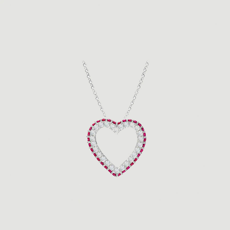 Pink Ruby Birthstone Heart Pendant Necklace