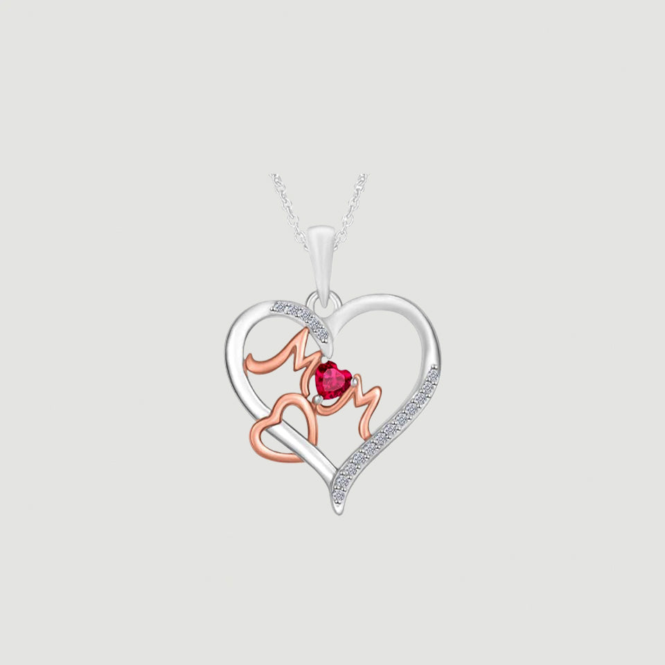 Ruby Double Heart Mom Pendant Necklace